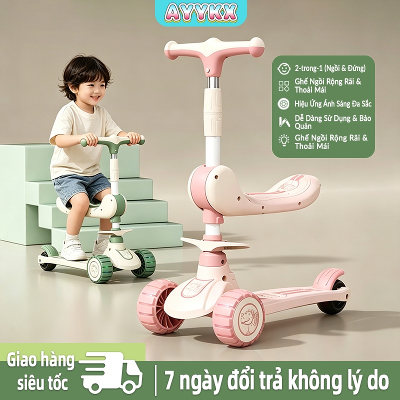 Xe Trượt Scooter 2 Trong 1 AYYKX–Tay Lái Điều Chỉnh,Bánh Phát Sáng Chống Trượt,Gấp Gọn,Giúp Phát Triển Thể Chất Cho Trẻ