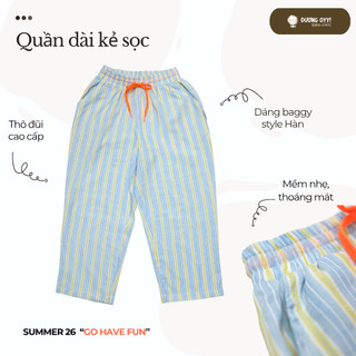 SS26 Quần dài kẻ trẻ em GRANDPA thô mát size 14-38KG cạp chun dáng suông style Hàn Quốc | Dương Oyy D010426246