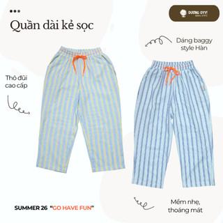 SS26 Quần dài kẻ trẻ em GRANDPA thô mát size 14-38KG cạp chun dáng suông style Hàn Quốc | Dương Oyy D010426246