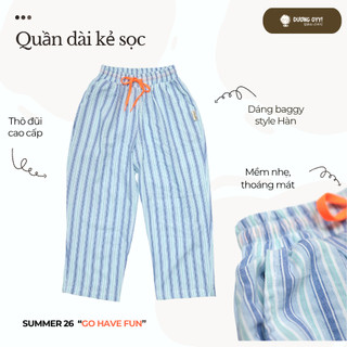 SS26 Quần dài kẻ trẻ em GRANDPA thô mát size 14-38KG cạp chun dáng suông style Hàn Quốc | Dương Oyy D010426246