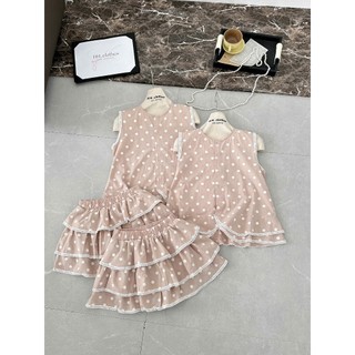 PHẠM THÙY SHOP: SET BỘ ÁO THÔ CHẤM BI SÁT NÁCH MIX CHÂN VÁY TẦNG