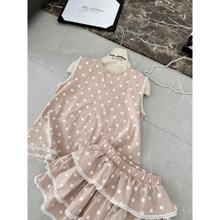 PHẠM THÙY SHOP: SET BỘ ÁO THÔ CHẤM BI SÁT NÁCH MIX CHÂN VÁY TẦNG