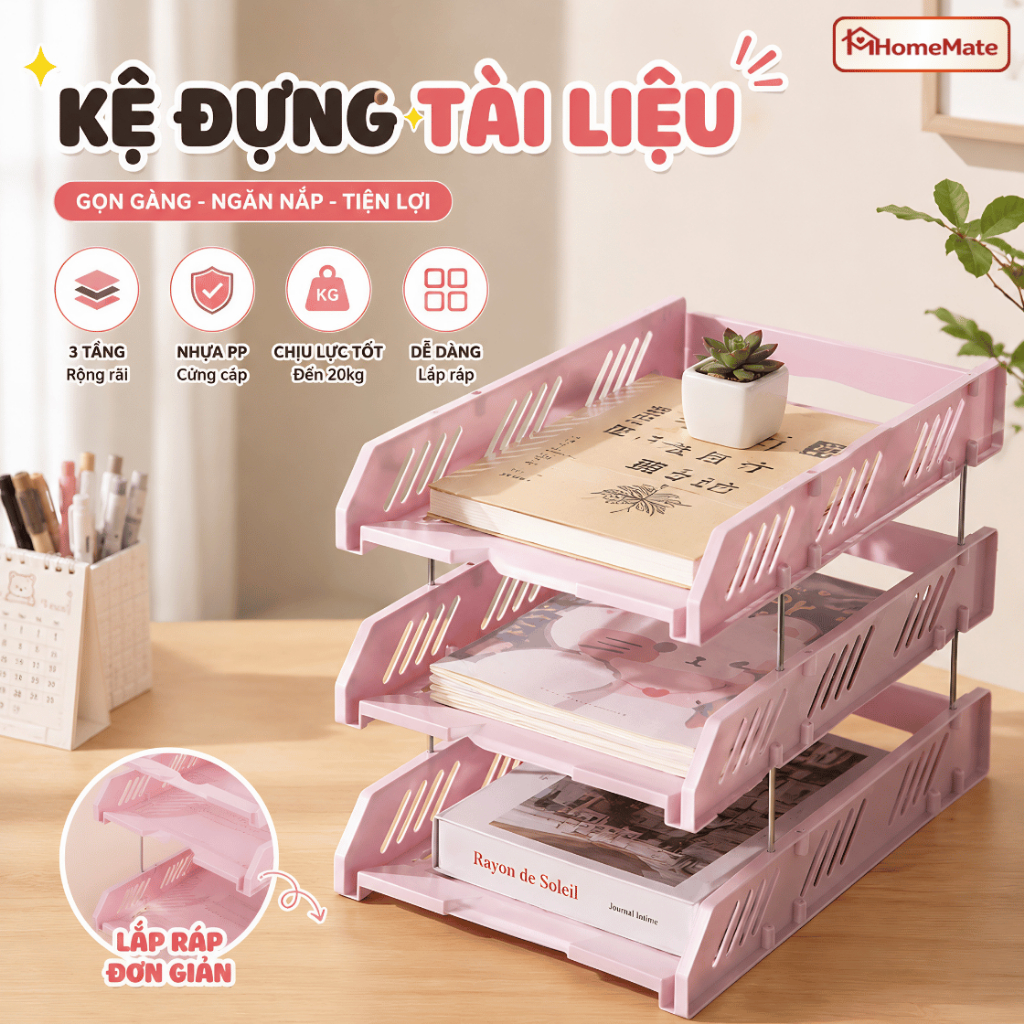[TẶNG STICKER] Kệ Đựng Tài Liệu HomeMate Nhiều Tầng Đa Năng, Khay Hồ Sơ Để Bàn 2–4 Tầng Gọn Gàng Văn Phòng