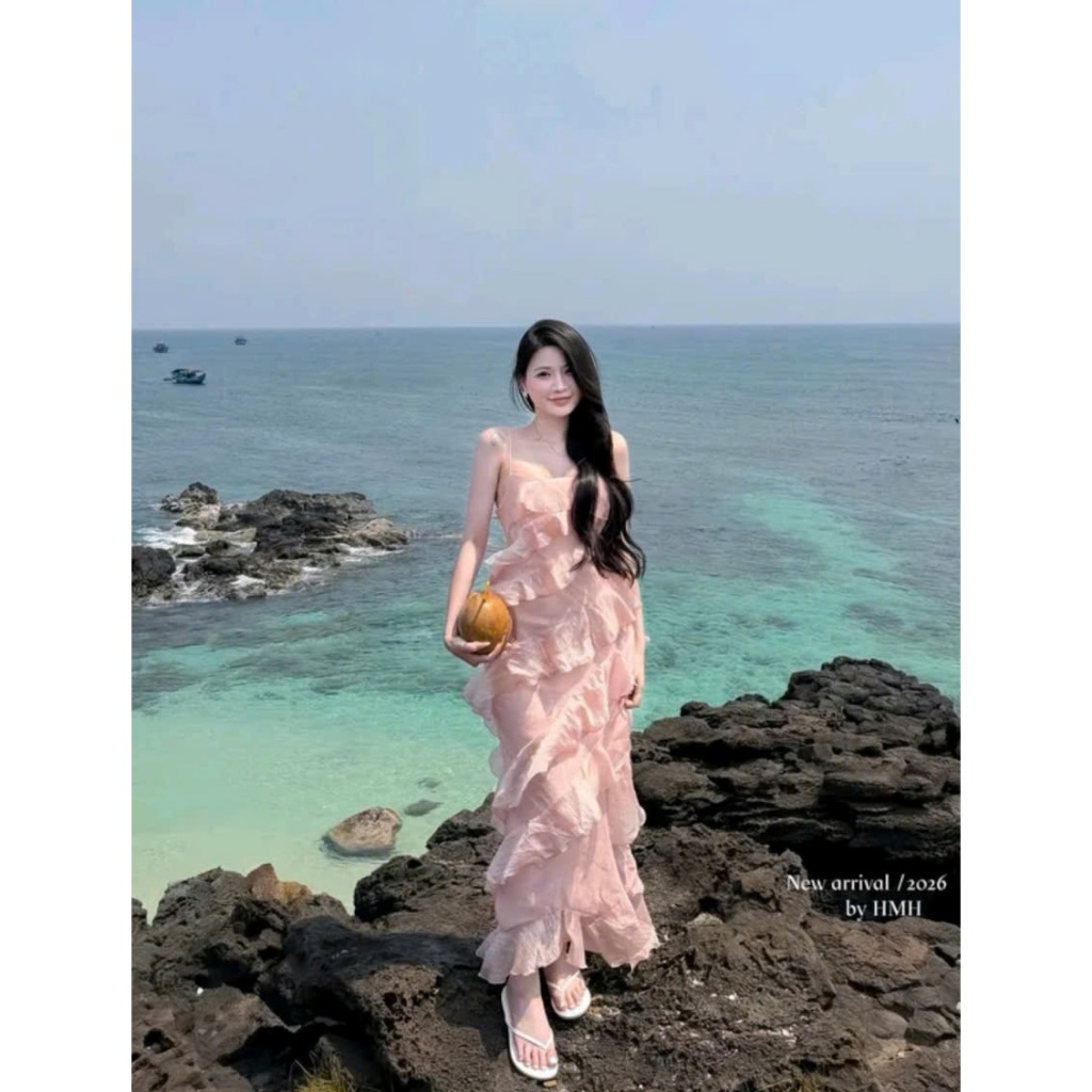 Đầm Maxi 2 Dây Dáng Dài Xếp Tầng Bèo Xéo Xẻ Tà Đi Biển Du Lịch Siêu Xinh Nữ - CHAMIE STUDIO