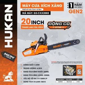 Máy Cưa Xích Chạy Xăng 20 Inch 58cc HUKAN G2-CXX2002 | Công Suất 2.4KW | Cưa Gỗ Cắt Cây Phát Vườn
