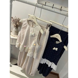 PHẠM THÙY SHOP: SET BỘ ÁO SÁT NÁCH HỌA TIẾT CHẤM BI MIX QUẦN DÀI BO ỐNG
