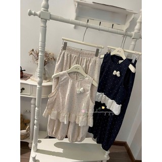 PHẠM THÙY SHOP: SET BỘ ÁO SÁT NÁCH HỌA TIẾT CHẤM BI MIX QUẦN DÀI BO ỐNG