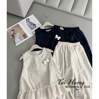 PHẠM THÙY SHOP: SET BỘ ÁO SÁT NÁCH HỌA TIẾT CHẤM BI MIX QUẦN DÀI BO ỐNG