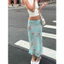 Chân Váy Midi Skirt Hoạ Tiết Hoa Màu Xanh Bích