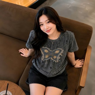 Áo thun nữ bigsize họa tiết hình bướm vải xước mềm mịn phong cách trẻ trung 50-95Kg A249