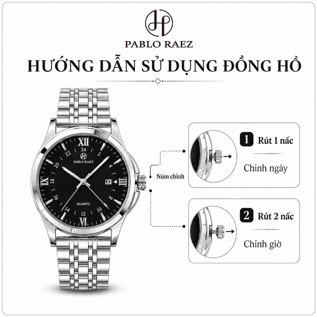 Đồng hồ nam dây thép chính hãng PABLO RAEZ có lịch ngày chống nước dạ quang thời trang đơn giản U850 CARIENT - ảnh khác