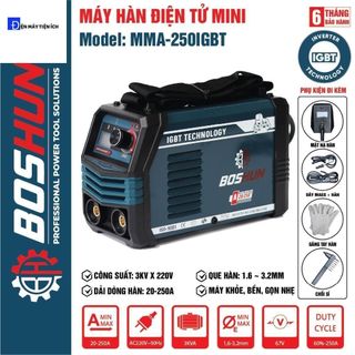 Máy Hàn Điện Tử Mini BOSHUN MMA-250IGBT , INVERTER IGBT, Lõi Đồng, Hàn Que 1.6-3.2mm