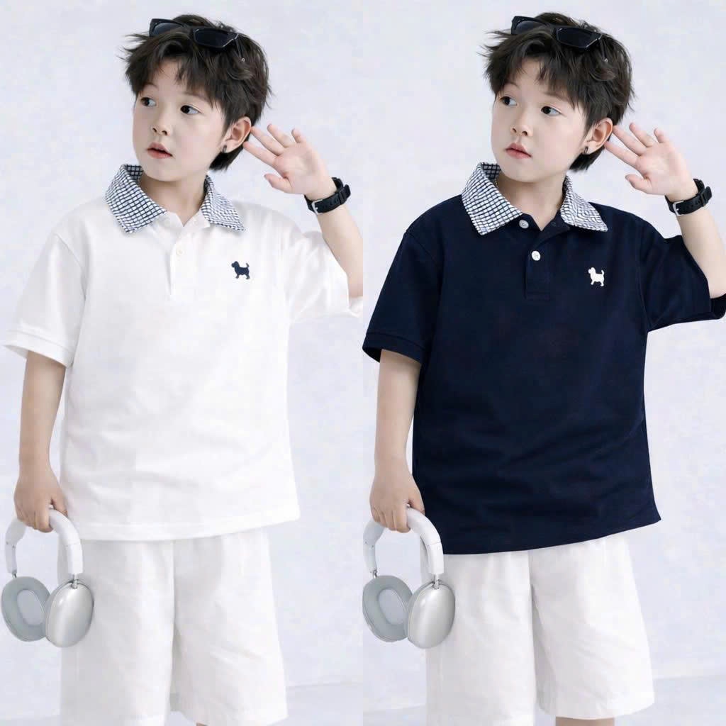 Áo Polo Cộc Tay CAO CẤP Cho bé trai từ 17-60kg Chất Cá sấu Xịn in HÌNH CÚN Co Giãn 4 Chiều Mềm Mại