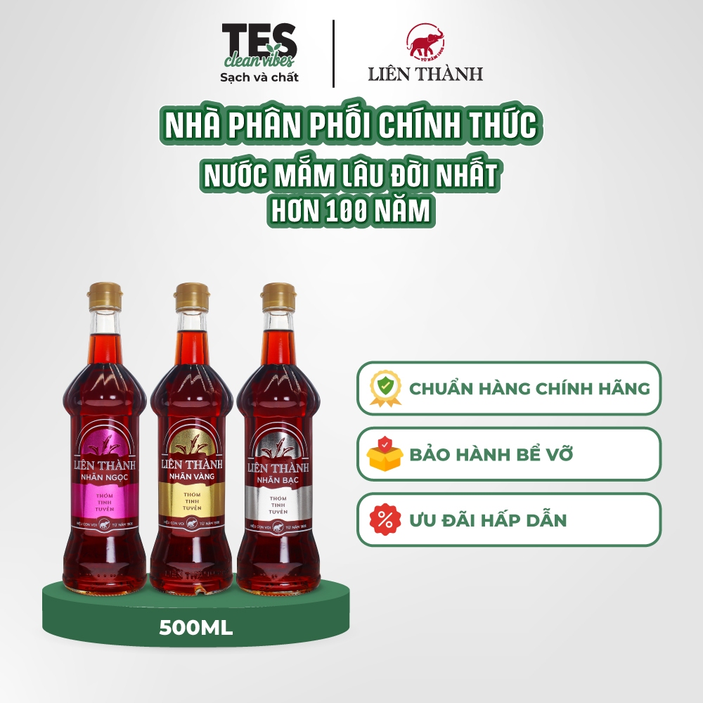 Thùng 12 chai Nước mắm Liên Thành Nhãn Ngọc 40 độ đạm 500ml chai thủy tinh