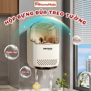 Hộp Đựng Đũa Muỗng Treo Tường HomeMate Có Nắp Đậy, Ống Đũa Thoáng Khí Chống Bụi Chống Ẩm Mốc Tích Hợp Móc Treo