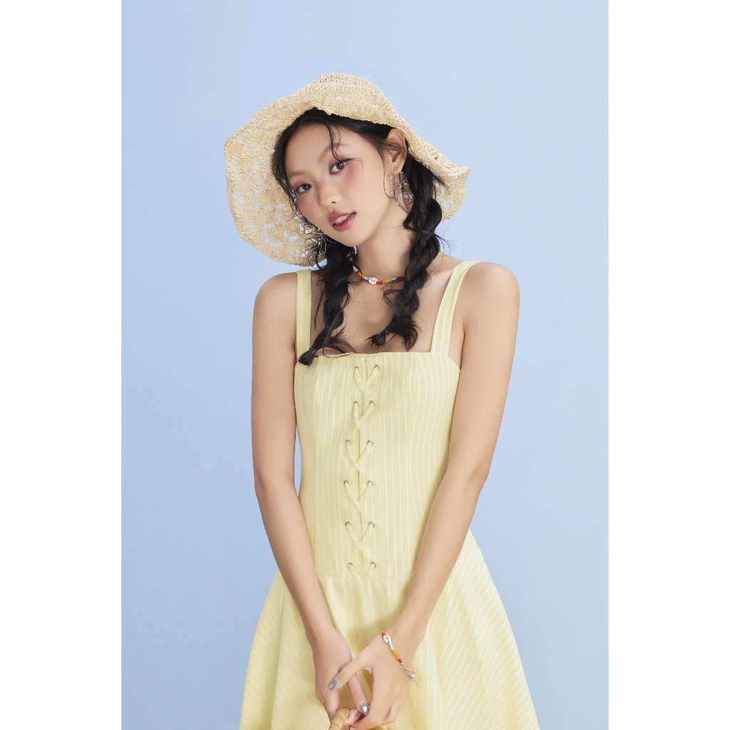 Đầm Nữ TOLUSS Hai Dây Kẻ Sọc Lệch Tà Mùa Hè Dễ Thương SECODEE