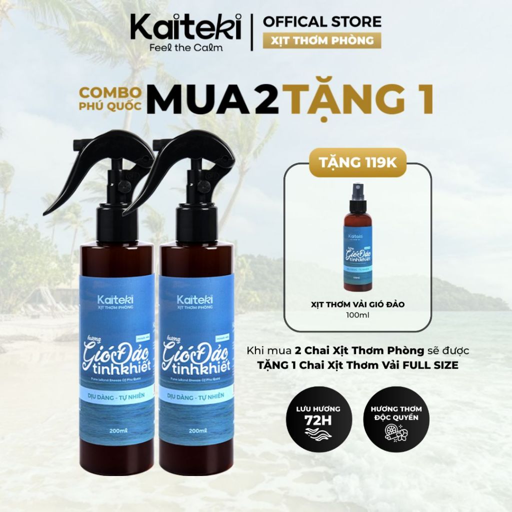 Xịt Thơm Phòng Kaiteki Hương Gió Đảo Phú Quốc 200ml, Nước Hoa Xịt Phòng Thơm Lâu Khử Mùi Hiệu Quả