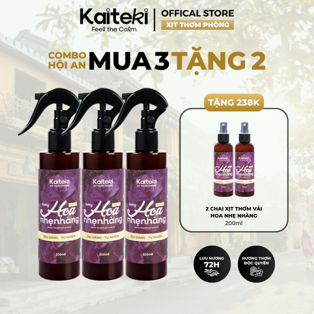 Xịt Thơm Phòng Kaiteki 200ml, Chai Xịt Phòng Thơm Lâu, Nước Hoa Phòng Cho Phòng Ngủ, Nhà Cửa, Ô Tô, Mua 3 tặng 2