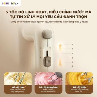 Máy Đánh Trứng Cầm Tay Bear HM-5H01J29 Công Xuất 125W, Gồm 5 Tốc Độ Đánh Linh Hoạt, Que Đánh Đôi Bản Rộng Đánh Bông