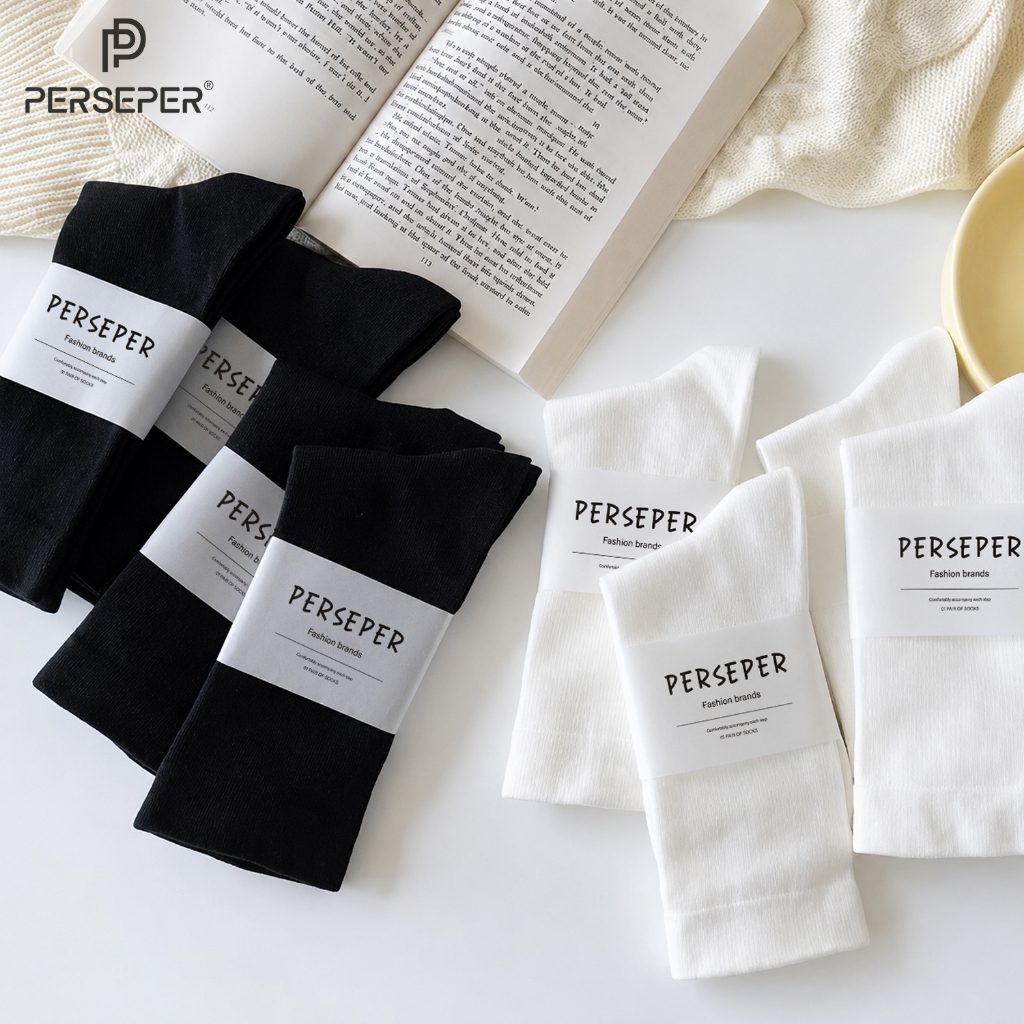 Tất nam nữ cổ cao trắng đen basic style Hàn Quốc, chất liệu cotton co giãn 4 chiều - Ekiu Shop