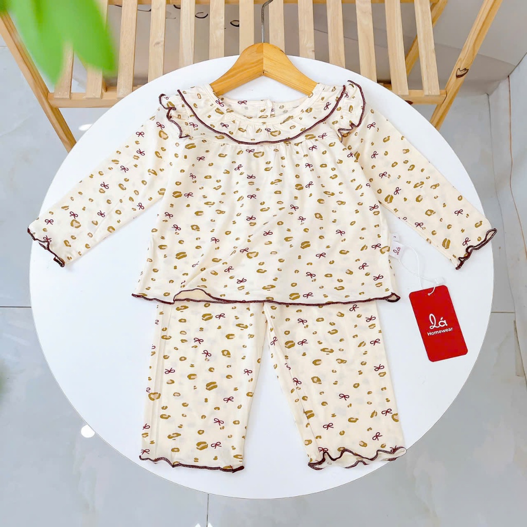 Bộ tay dài bé gái sợi sồi Modal Lá Homewear MOD5, đồ ngủ cho bé babydoll mát mềm phối bèo dễ thương