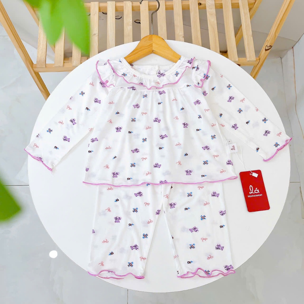 Bộ tay dài bé gái sợi sồi Modal Lá Homewear MOD5, đồ ngủ cho bé babydoll mát mềm phối bèo dễ thương