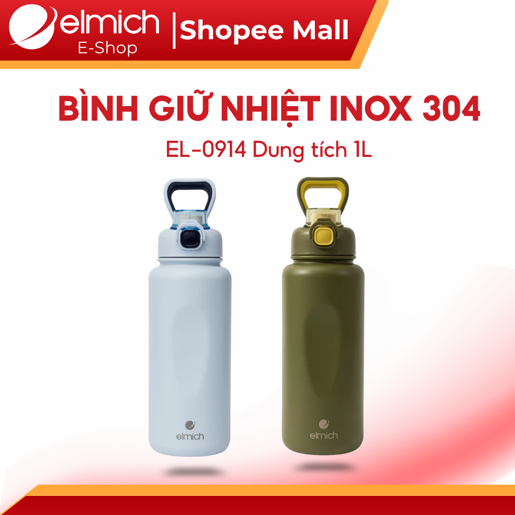 Bình Giữ Nhiệt Elmich EL-0914 / EDA1051 Inox 304 Có Ống Hút, Quai Xách Giữ Nóng Lạnh Chính Hãng