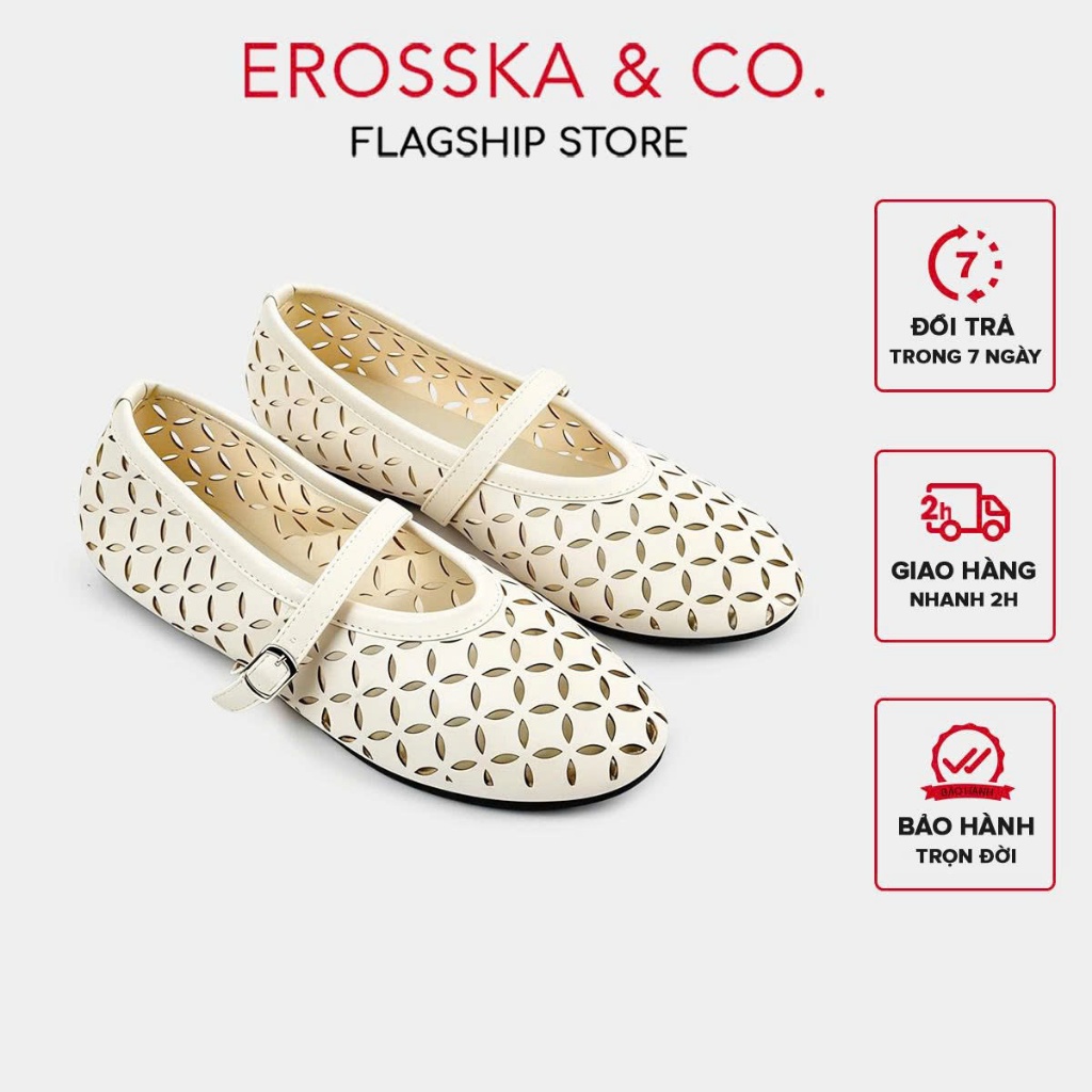 Erosska - Giày búp bê nữ đế bệt dẻo, mũi tròn chất da mềm thiết kế khắc lazer thời trang - EL065