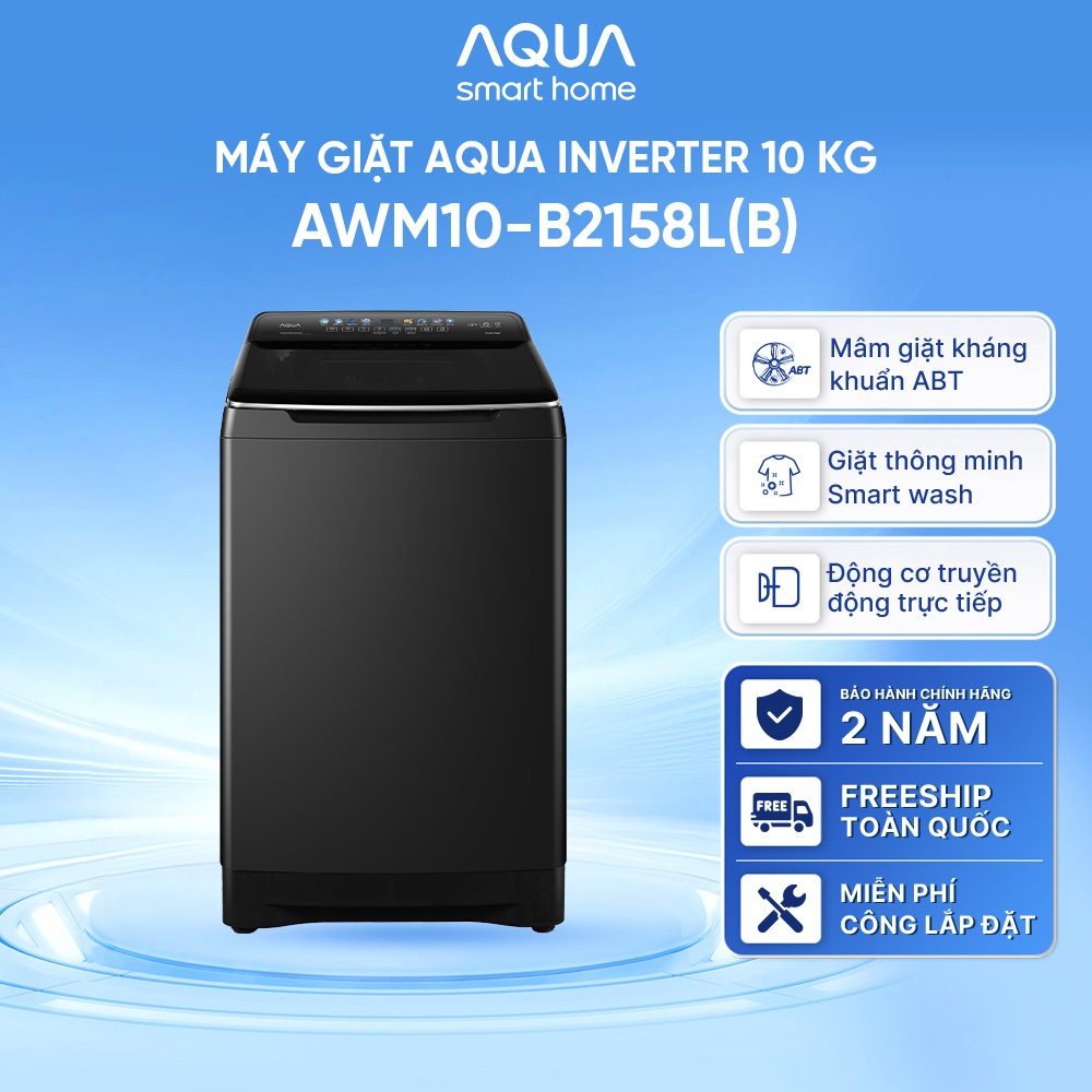 Máy Giặt Lồng Đứng AQUA Inverter 10g AWM10-B2158L(B) - Freeship toàn quốc - Bảo hành 2 năm