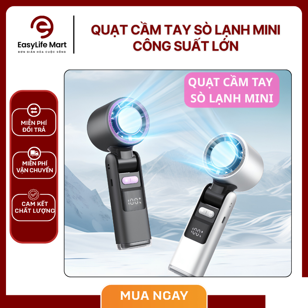 Quạt Cầm Tay Công Suất Lớn 4000mAh Sò Lạnh Làm Mát Nhanh, 100 Cấp Độ Gió, Màn Hình LED, Quạt Mini Cao Cấp