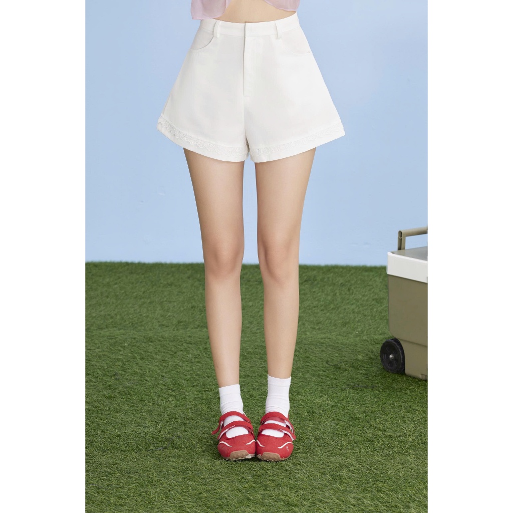 Quần Short Nữ GVEINS SHORTS Form A Lưng Cao Phối Viền Ren Dễ Thương SECODEE