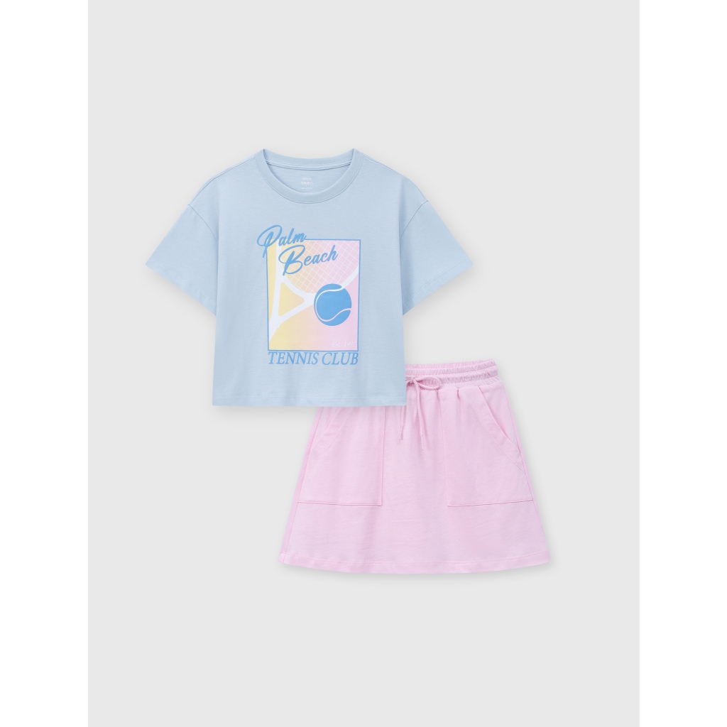 Bộ quần áo bé gái CANIFA set bộ áo thun mix chân váy cộc tay chất cotton mềm mại thoáng mát 1ST26S001
