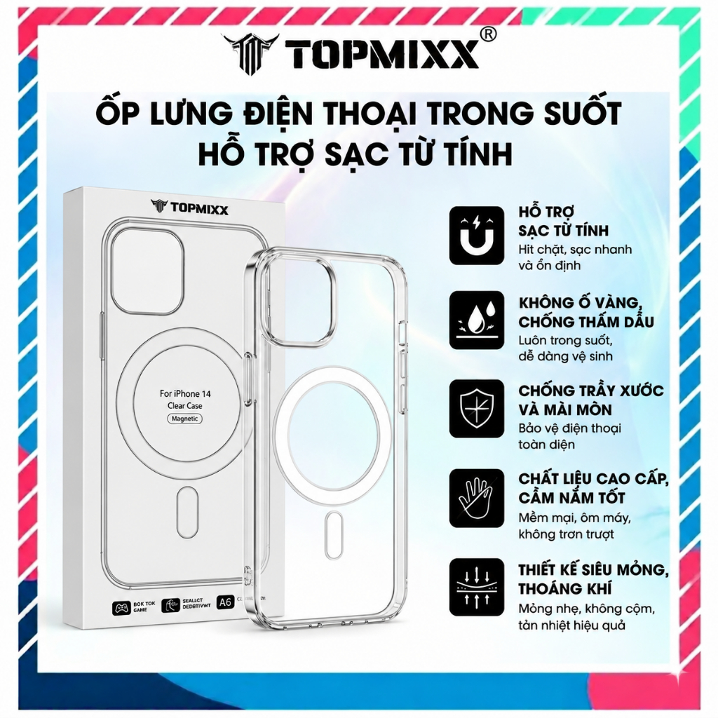 Ốp Lưng Điện Thoại Iphone Trong Suốt Hỗ Trợ Sạc Từ Tính Cho Dòng XR - 17PRMAX