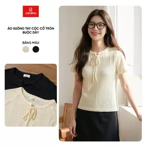Áo kiểu nữ CARDINA chất liệu dệt sợi cotton dáng suông tay cổ cổ tròn buộc dây 6ALC12