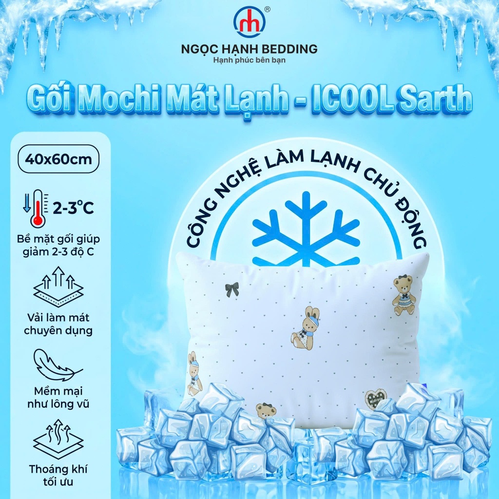 [ ĐÃ KÈM ÁO GỐI] - Gối Mochi iCool Sarth Mát lạnh, mềm mại, Gối nằm iCool - Ngọc Hạnh Bedding