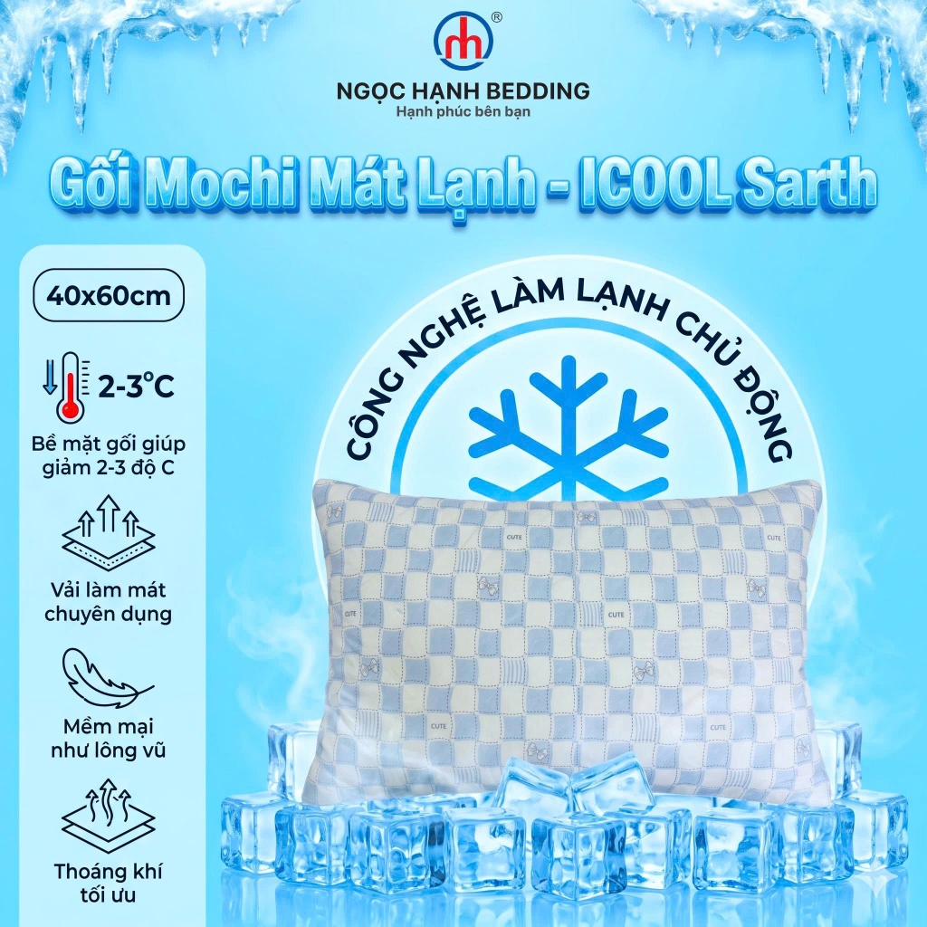 [ ĐÃ KÈM ÁO GỐI] - Gối Mochi iCool Sarth Mát lạnh, mềm mại, Gối nằm iCool - Ngọc Hạnh Bedding