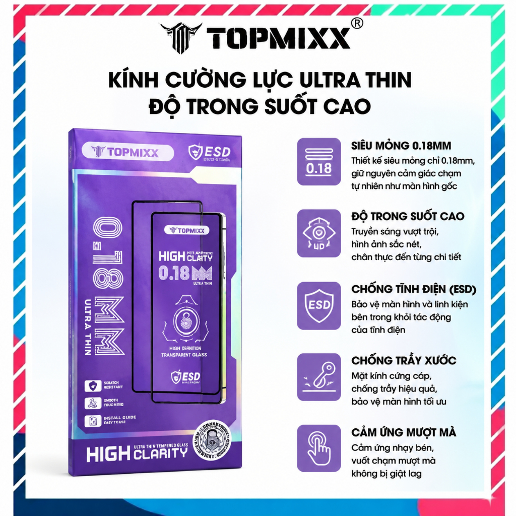 Kính Cường Lực TOPMIXX Cho Dòng Samsung S24 Ultra S25 Plus - Full Màn Hình - Hỗ Trợ Cảm Biến Vân Tay