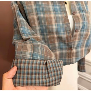 Áo Sơ Mi Kẻ Caro Nữ Form Rộng Style Hàn Quốc - Áo Sơ Mi Vintage Tone Nâu Cam Vải Mềm Mịn Chống Nhăn