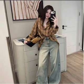 Áo Sơ Mi Kẻ Caro Nữ Form Rộng Style Hàn Quốc - Áo Sơ Mi Vintage Tone Nâu Cam Vải Mềm Mịn Chống Nhăn