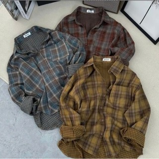 Áo Sơ Mi Kẻ Caro Nữ Form Rộng Style Hàn Quốc - Áo Sơ Mi Vintage Tone Nâu Cam Vải Mềm Mịn Chống Nhăn