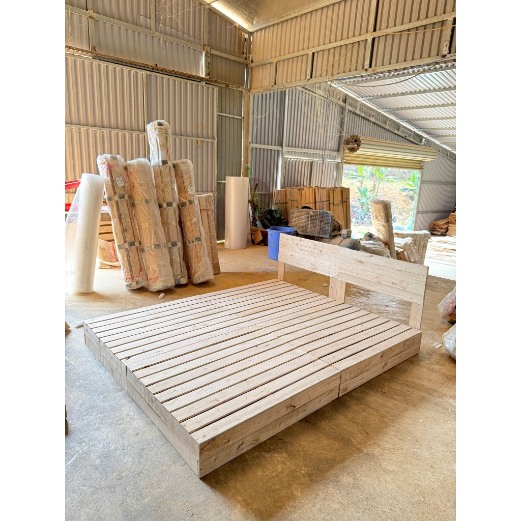 Giường Gỗ Pallet Kín Chân Tự Nhiên Cao 20cm Giường Pallet Tiện Lợi Có Đầu Giường HomeDecor