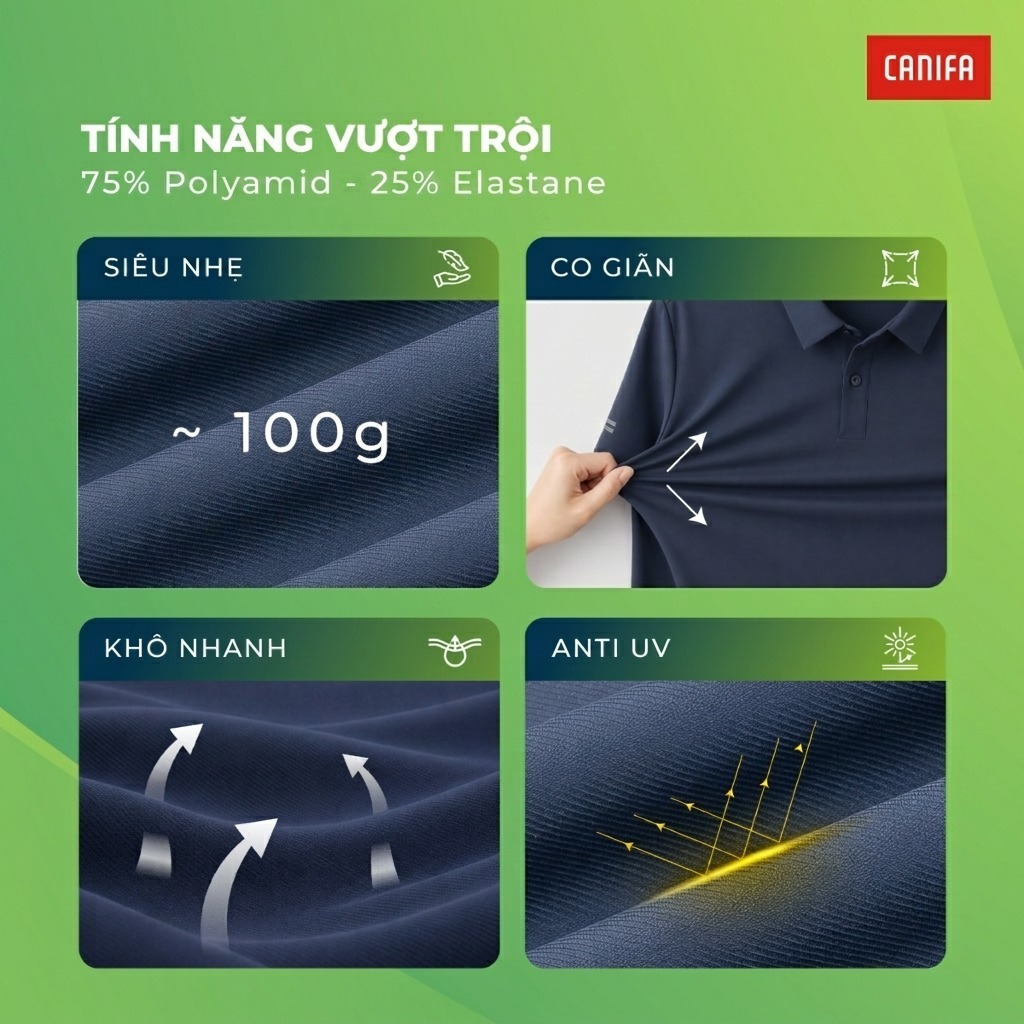 Áo polo active nam CANIFA cổ bẻ cộc tay chất liệu thoáng khí mịn mát 8TP26S002