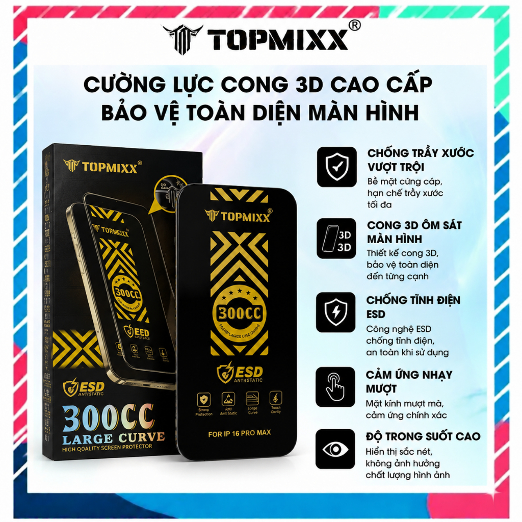 Kính Cường Lực IPhone TOPMIXX 300C Full Màn, Chống Trầy