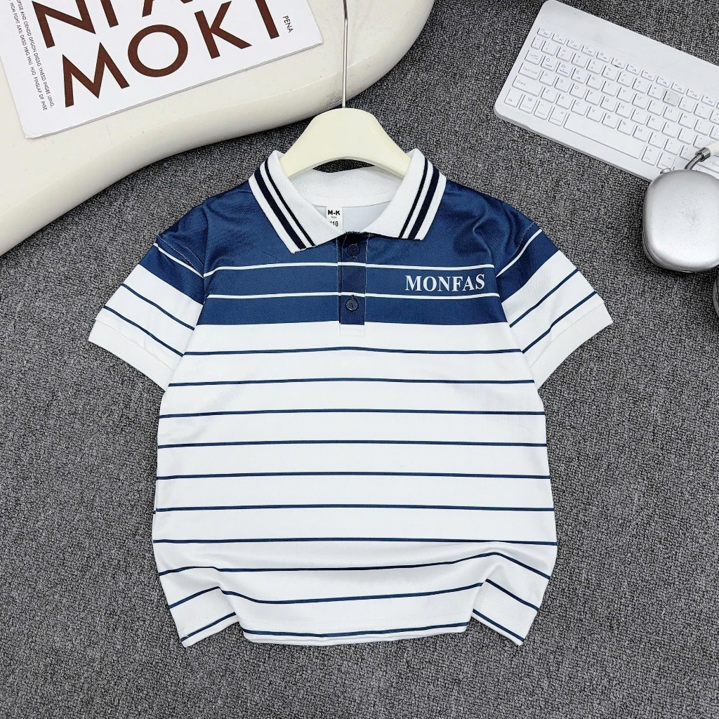 Áo Polo Cộc Tay cho bé trai từ 17-60kg Chất Cá Sấu Co Giãn 4 Chiều Mềm Mại in chữ MONFAS (Mã PL3)