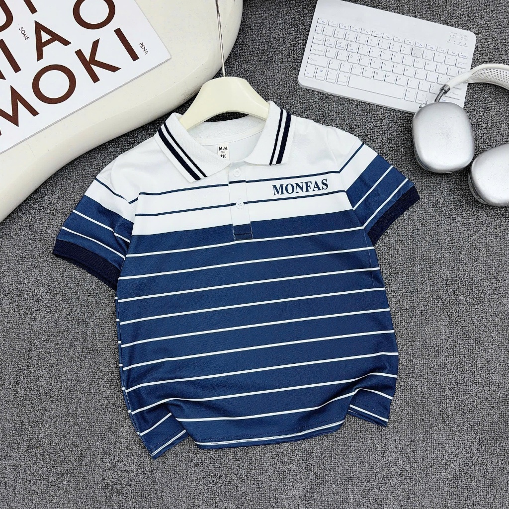 Áo Polo Cộc Tay cho bé trai từ 17-60kg Chất Cá Sấu Co Giãn 4 Chiều Mềm Mại in chữ MONFAS (Mã PL3)