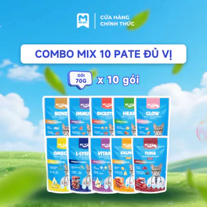COMBO MIX 10 Pate Dinh Dưỡng MRVET Gói 70G Đủ Vị, Hỗ Trợ Tim Mạch, Tiêu Hóa, Hệ Miễn Dịch, Da Lông