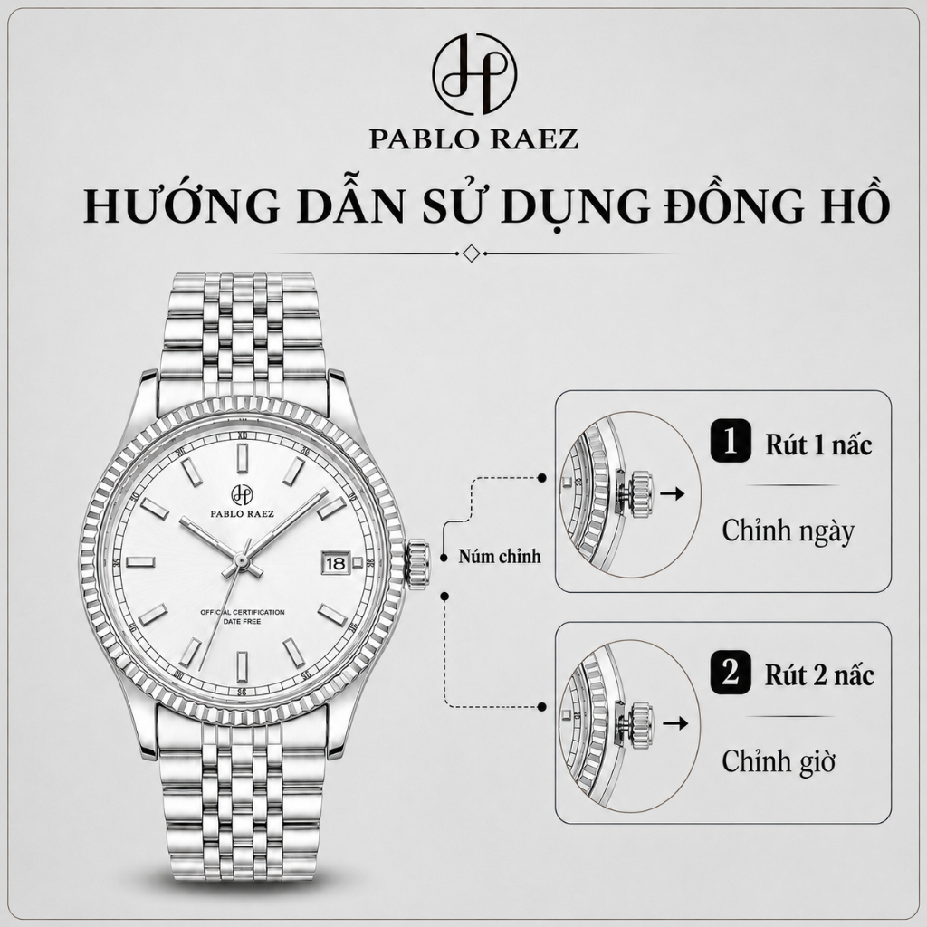 Đồng hồ nam dây thép chính hãng PABLO RAEZ mặt số phát sáng cao cấp có lịch ngày 6259 CARIENT - ảnh khác