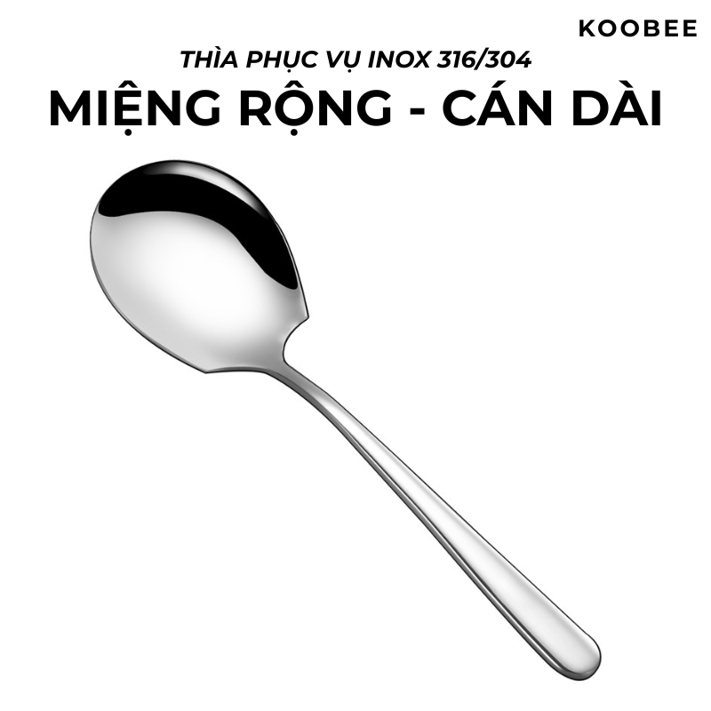 Thìa Lớn Phục Vụ Inox 304 Cán Dài Đúc Liền Khối Dày Dặn Cao Cấp - Dùng Cho Gia Đình, Khách Sạn, Tiệc Buffet | 304