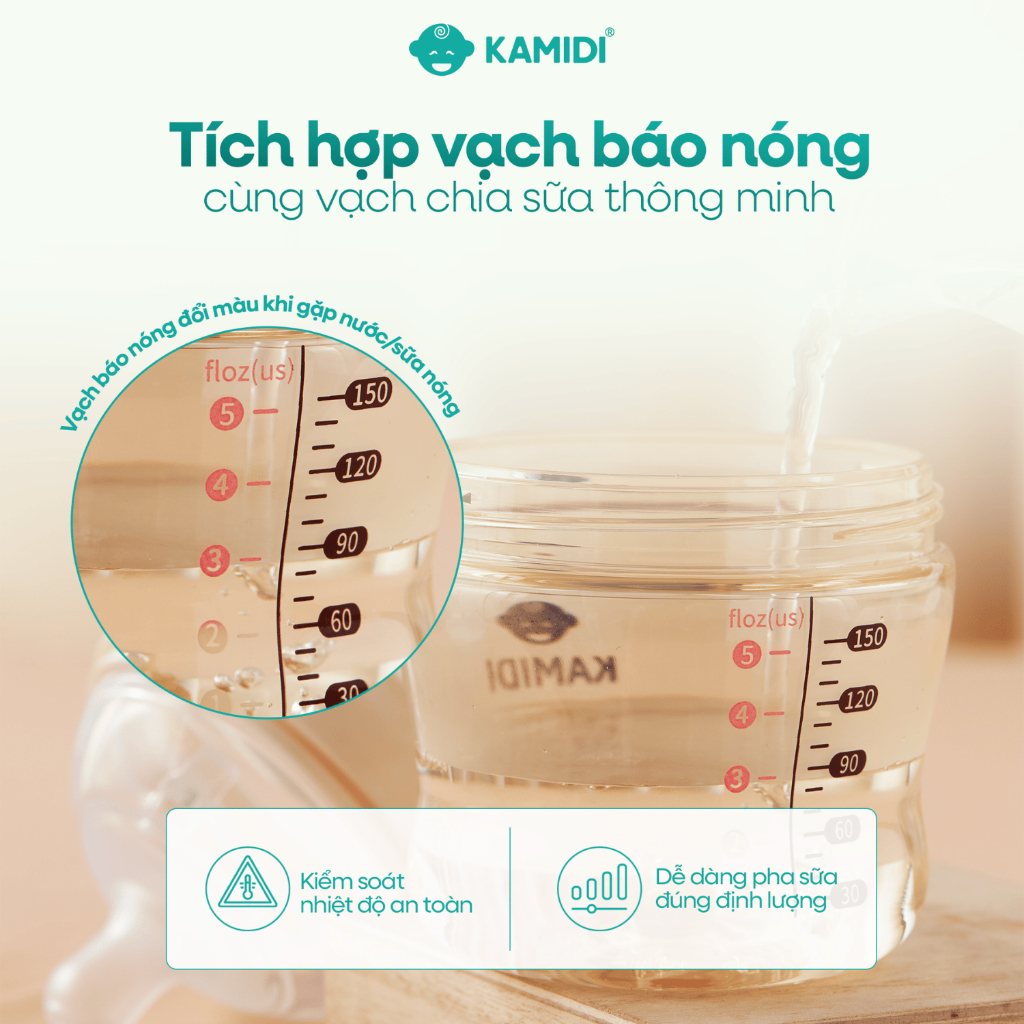 Bình Sữa Kamidi PPSU GEN 2 Nâng Cấp Núm Mềm Mô Phỏng Hoàn Hảo Ti Mẹ Tích Hợp Vạch Báo Nóng