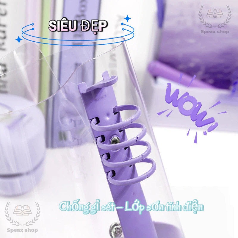 Sổ Còng Trong Suốt A5/B5 – Còng Sắt Lò Xo Xoắn Cao Cấp, Giấy Kẻ Ngang/Caro/Trắng Thay Ruột Dễ Dàng
